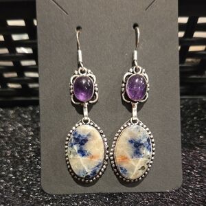 Amethyst And Jasper Sterling Silver Dangle Earrings